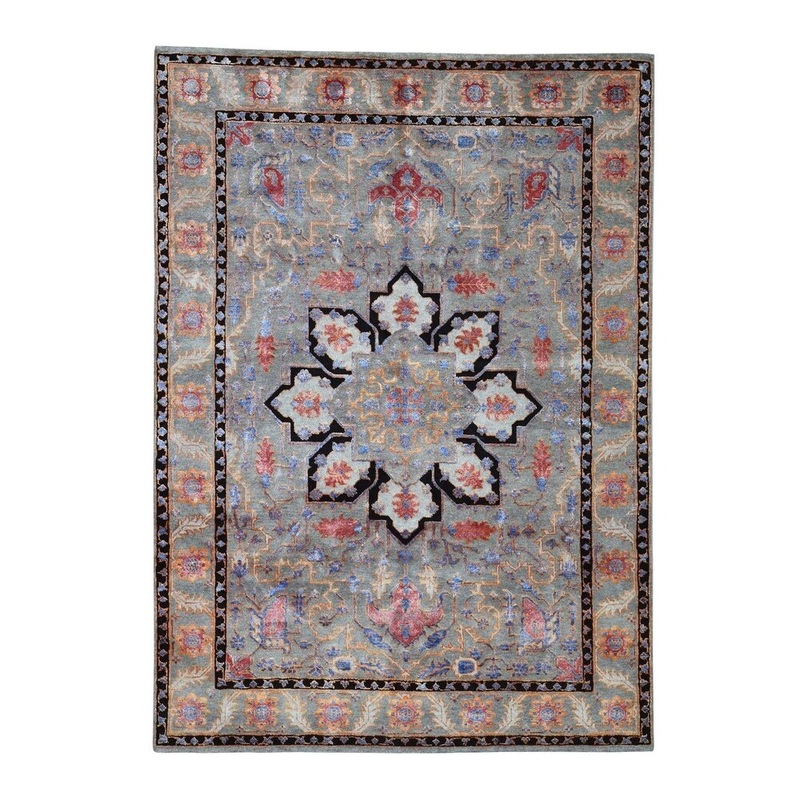 Shahbanu Rugs Wool And Silk Heriz Design Hand-Knotted Oriental Rug (5'0" x 7'0") - 5'0" x 7'0"