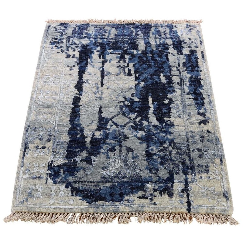 Shahbanu Rugs Wool and Silk Shibori Design Tone On Tone Hand-Knotted Oriental Rug (2'0" x 3'0") - 2'0" x 3'0"