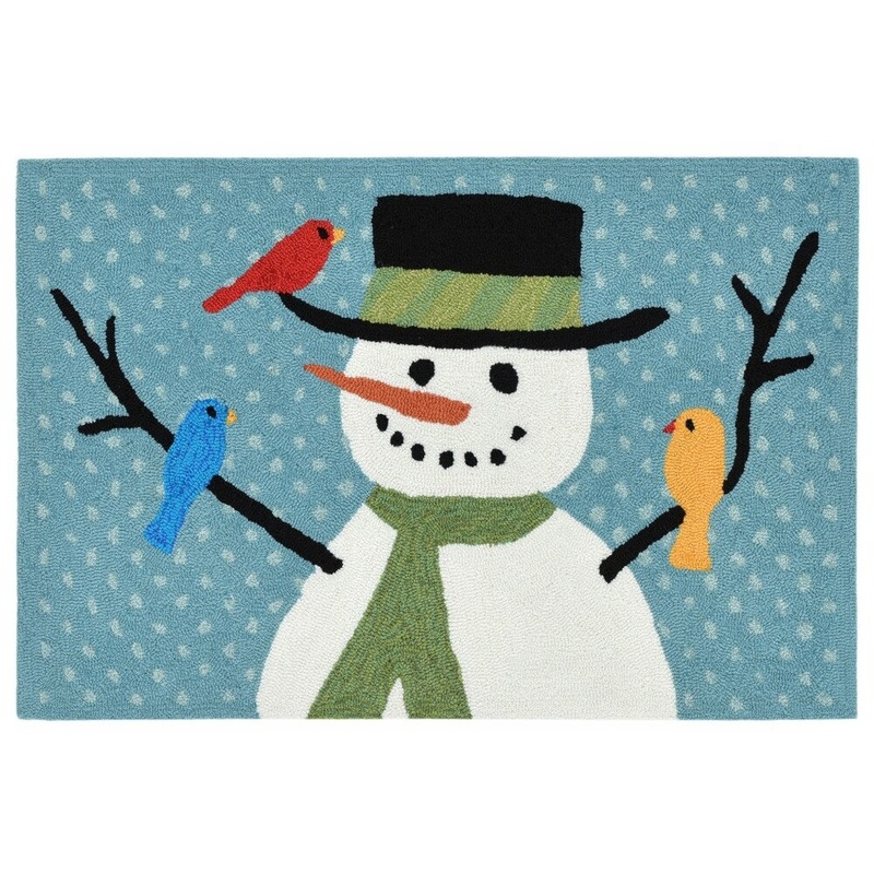 Liora Manne Frontporch Snowman And Friends Indoor/Outdoor Rug Blue 24"X36"