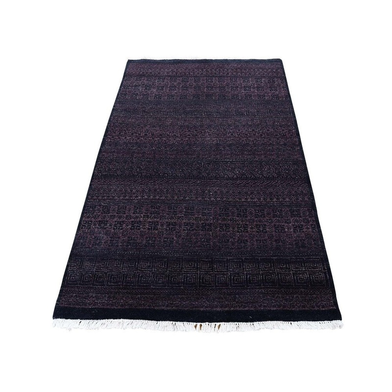 Shahbanu Rugs Grass Design Purple Wool and Silk Hand-Knotted Oriental Rug (3'0" x 5'0") - 3'0" x 5'0"