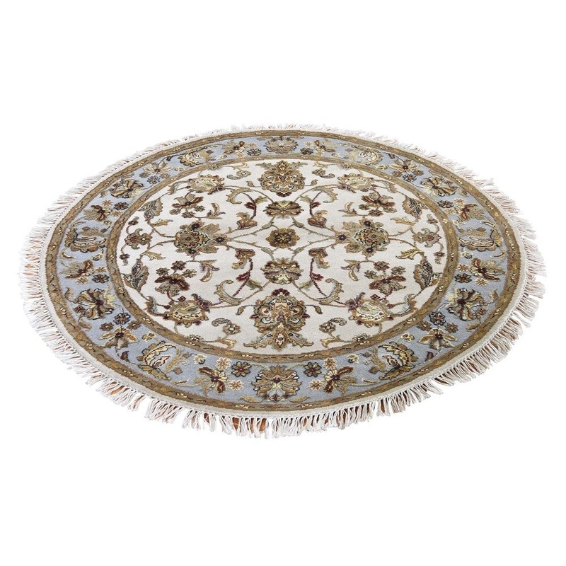 Shahbanu Rugs Hand-Knotted Half Wool and Half Silk Rajasthan Round Oriental Rug (4'0" x 4'0") - 4'0" x 4'0"