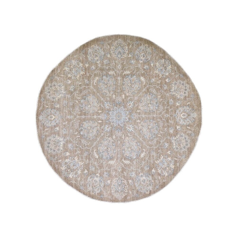 Shahbanu Rugs Hand Knotted Washed Out Round Peshawar Pure Wool Oriental Rug (8'1" x 8'1") - 8'1" x 8'1"