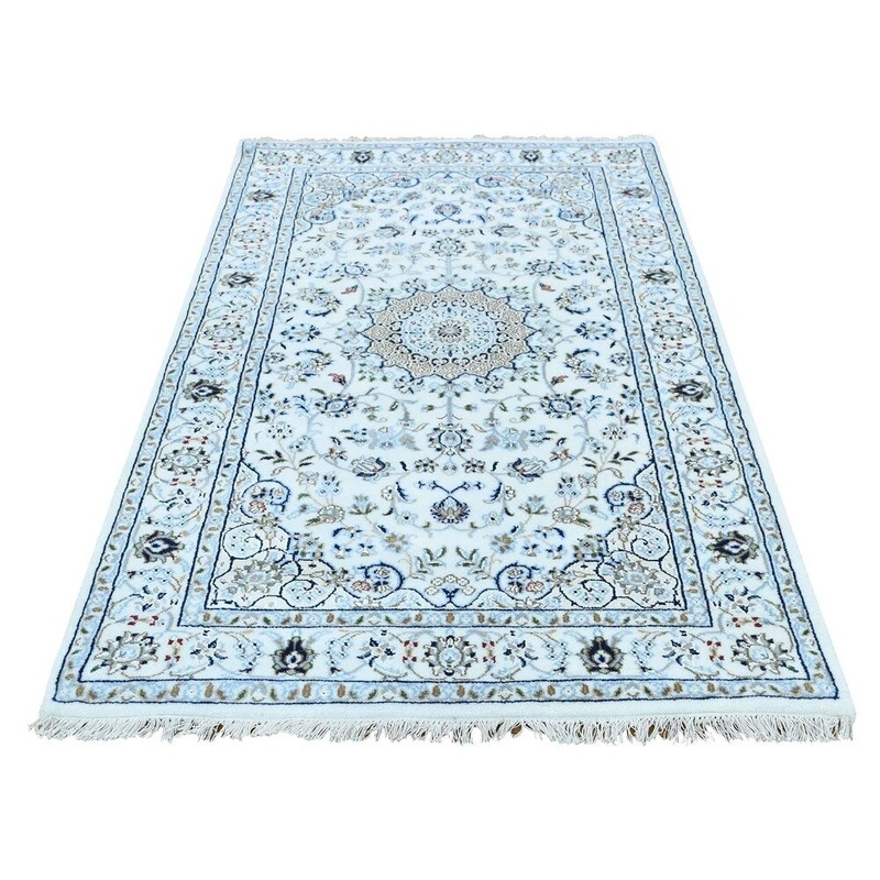 Shahbanu Rugs Hand-Knotted Wool and Silk 250 KPSI Ivory Nain Oriental Rug (3'4" x 5'6") - 3'4" x 5'6"