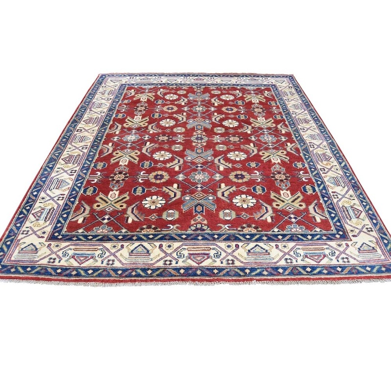 Shahbanu Rugs Red Special Kazak Hand-Knotted Pure Wool Oriental Rug (5'0" x 6'2") - 5'0" x 6'2"
