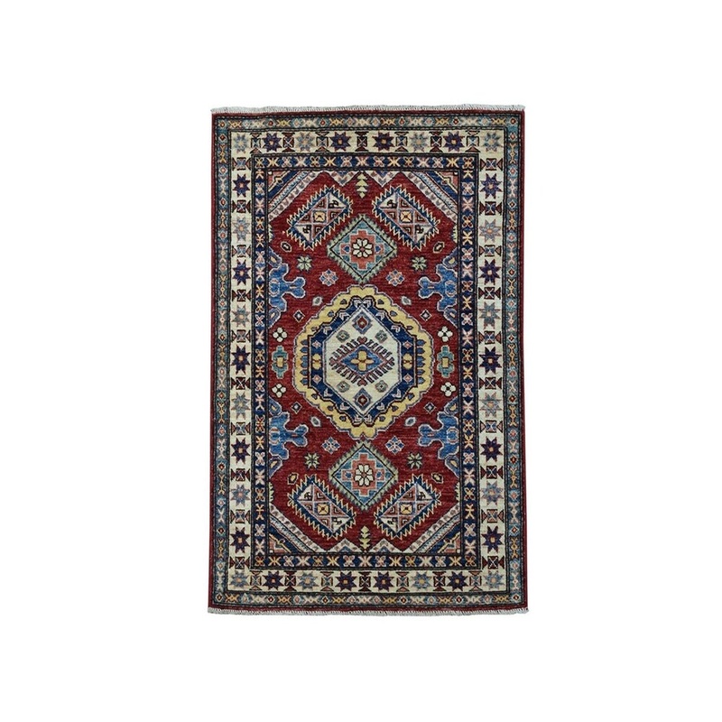 Shahbanu Rugs Red Super Kazak Geometric Design Pure Wool Hand-Knotted Oriental Rug (2'9" x 4'0") - 2'9" x 4'0"