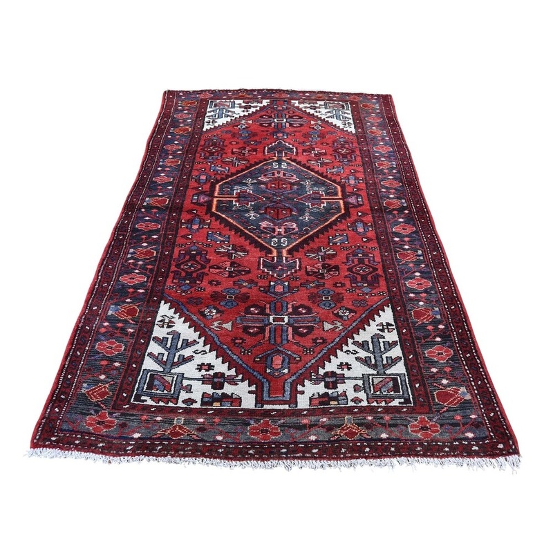 Shahbanu Rugs Vintage Persian Hamadan Pure Wool Hand-Knotted Oriental Rug (3'5" x 6'5") - 3'5" x 6'5"