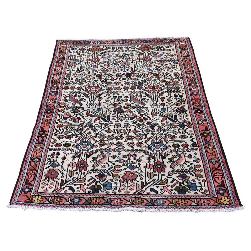 Shahbanu Rugs Vintage Persian Lilahan With Birds Pure Wool Hand-Knotted Oriental Rug (3'2" x 4'8") - 3'2" x 4'8"