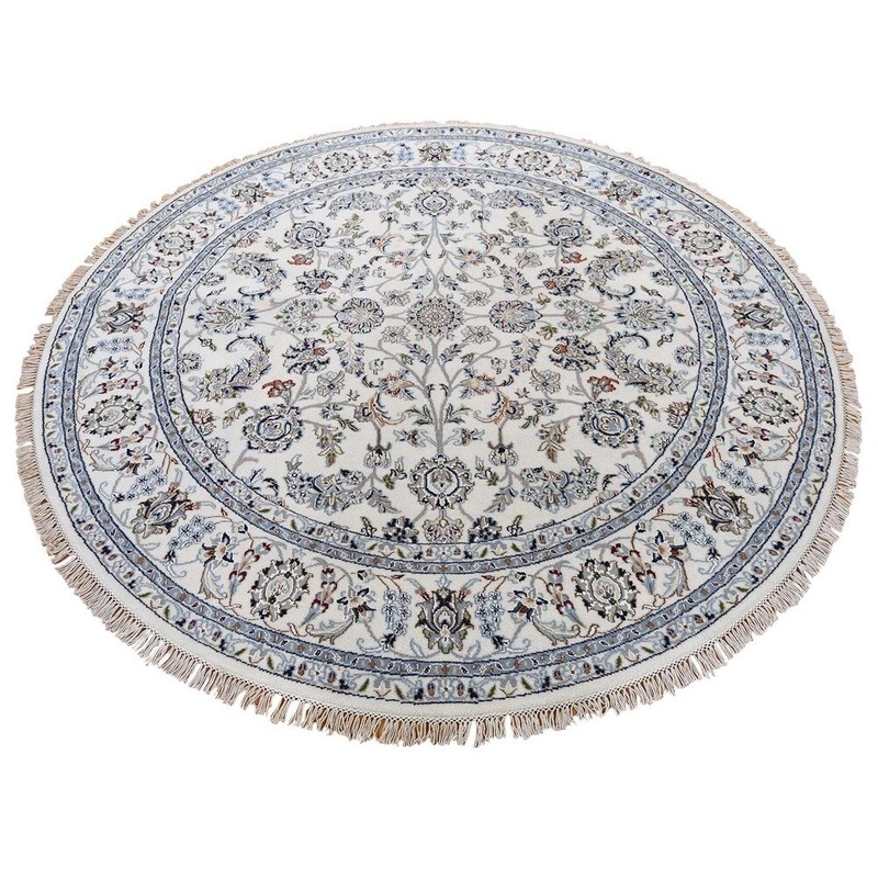 Shahbanu Rugs Wool And Silk 250 KPSI Ivory Nain Hand-Knotted Oriental Round Rug (4'2" x 4'2") - 4'2" x 4'2"