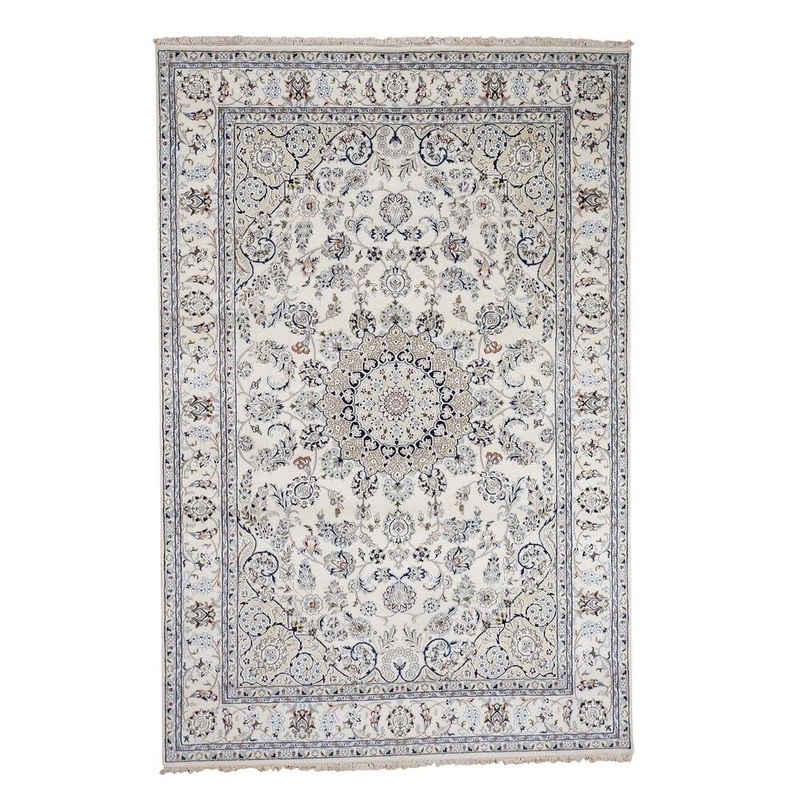 Shahbanu Rugs Wool And Silk 250 Kpsi Ivory Nain Hand-Knotted Oriental Rug (6'0" x 9'1") - 6'0" x 9'1"